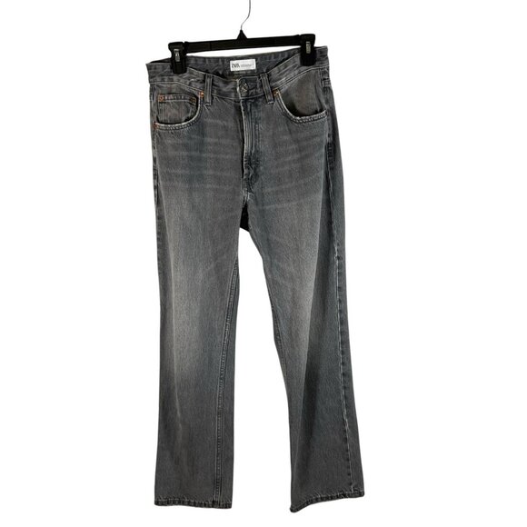 Zara Jeans Womens 6 Gray Denim Flat Front 5 Pockets Straight Fit‎ Wide Leg - Picture 1 of 7